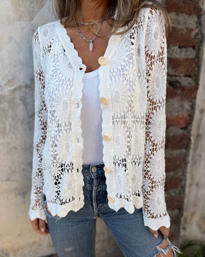NALIE - GILET EN DENTELLE CROCHET AVEC BOUTONS