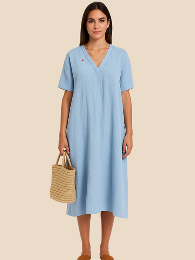 Robe Col V | 100% Lin | Fraîcheur Naturelle