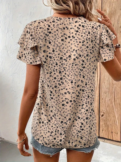 Haut décontractée à col châle double couche imprimé floral