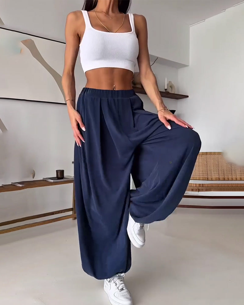 Pantalon Décontracté Couleur Unie