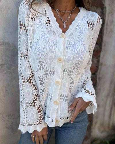 NALIE - GILET EN DENTELLE CROCHET AVEC BOUTONS