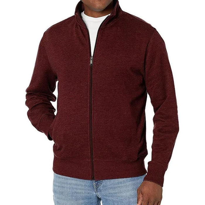 DOM | Veste sweat unie zippée à col montant pour hommes