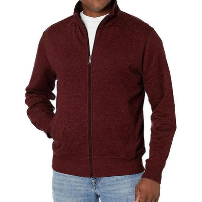 DOM | Veste sweat unie zippée à col montant pour hommes