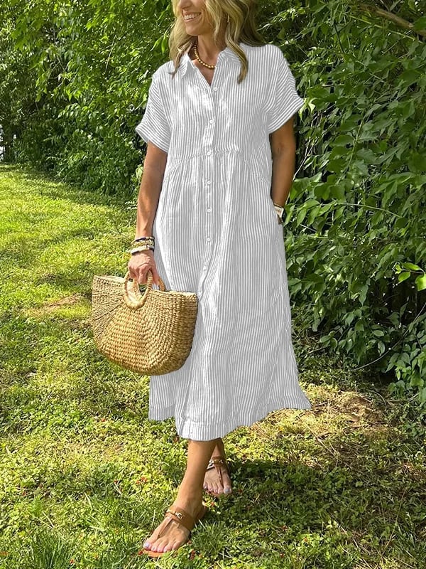 Angela™ | Robe Maxi Élégante avec Col et Boutons