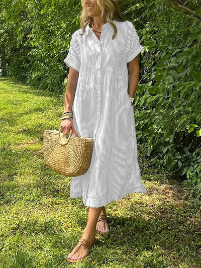 Angela™ | Robe Maxi Élégante avec Col et Boutons