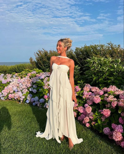 Robe longue à bretelles à volants Collins