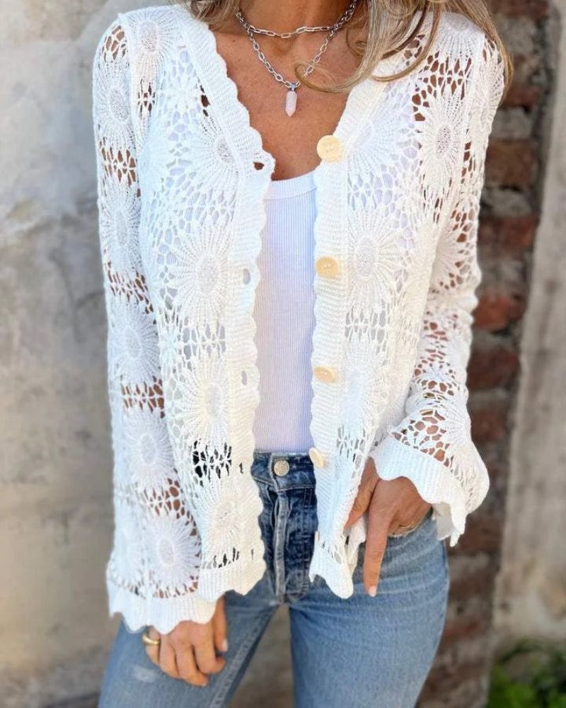 NALIE - GILET EN DENTELLE CROCHET AVEC BOUTONS
