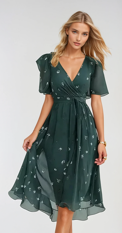 Inès - Robe D'Été Élégante Avec Décolleté En V Et Manches Papillon