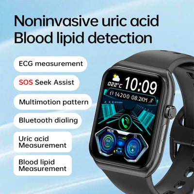 Smartwatch Moniteur de glycémie ECG Fréquence cardiaque Fitness Tracker