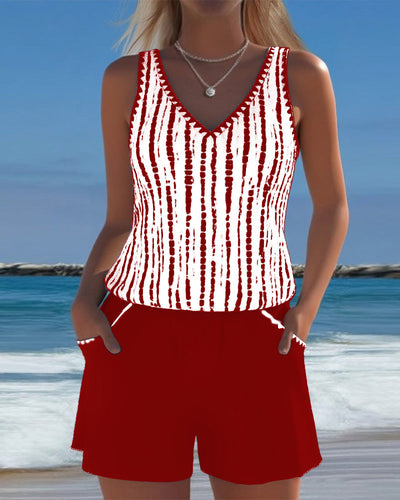 Maillot de bain avec imprimé, poches et décolleté en V en deux parties