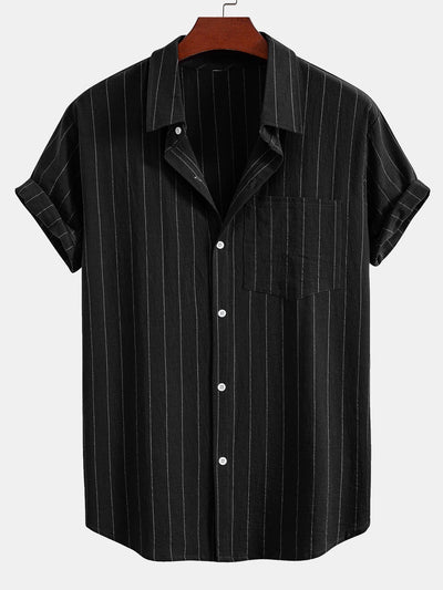 Ensemble Décontracté : Chemise Rayée Style Lin & Short à Cordon