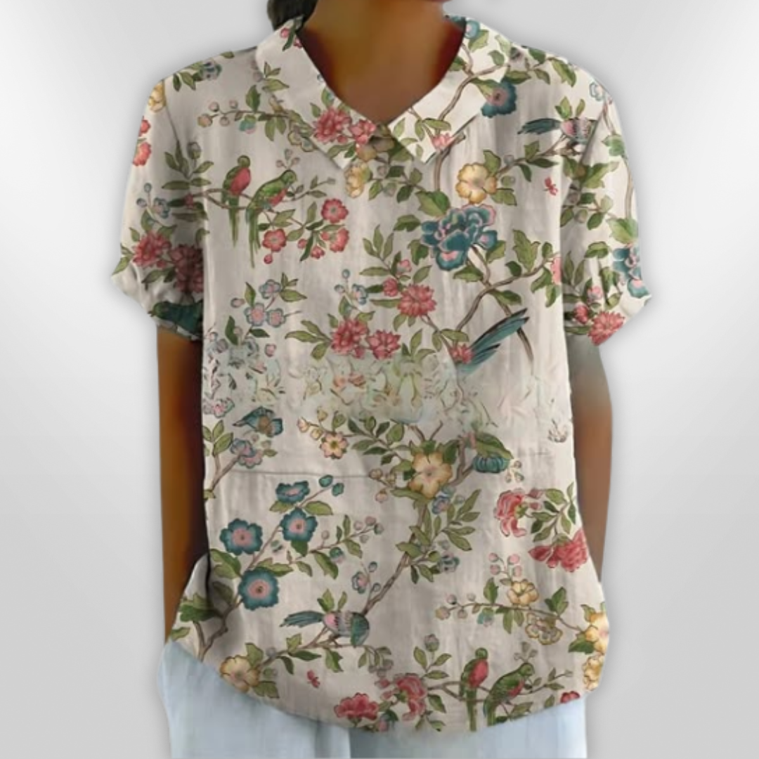 LINA | Blouse en lin à fleurs