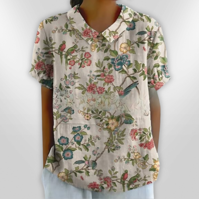 LINA | Blouse en lin à fleurs