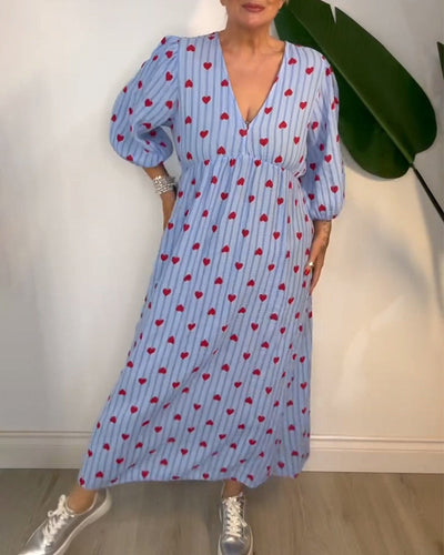Robe Élégante Col En V Imprimé Cœur