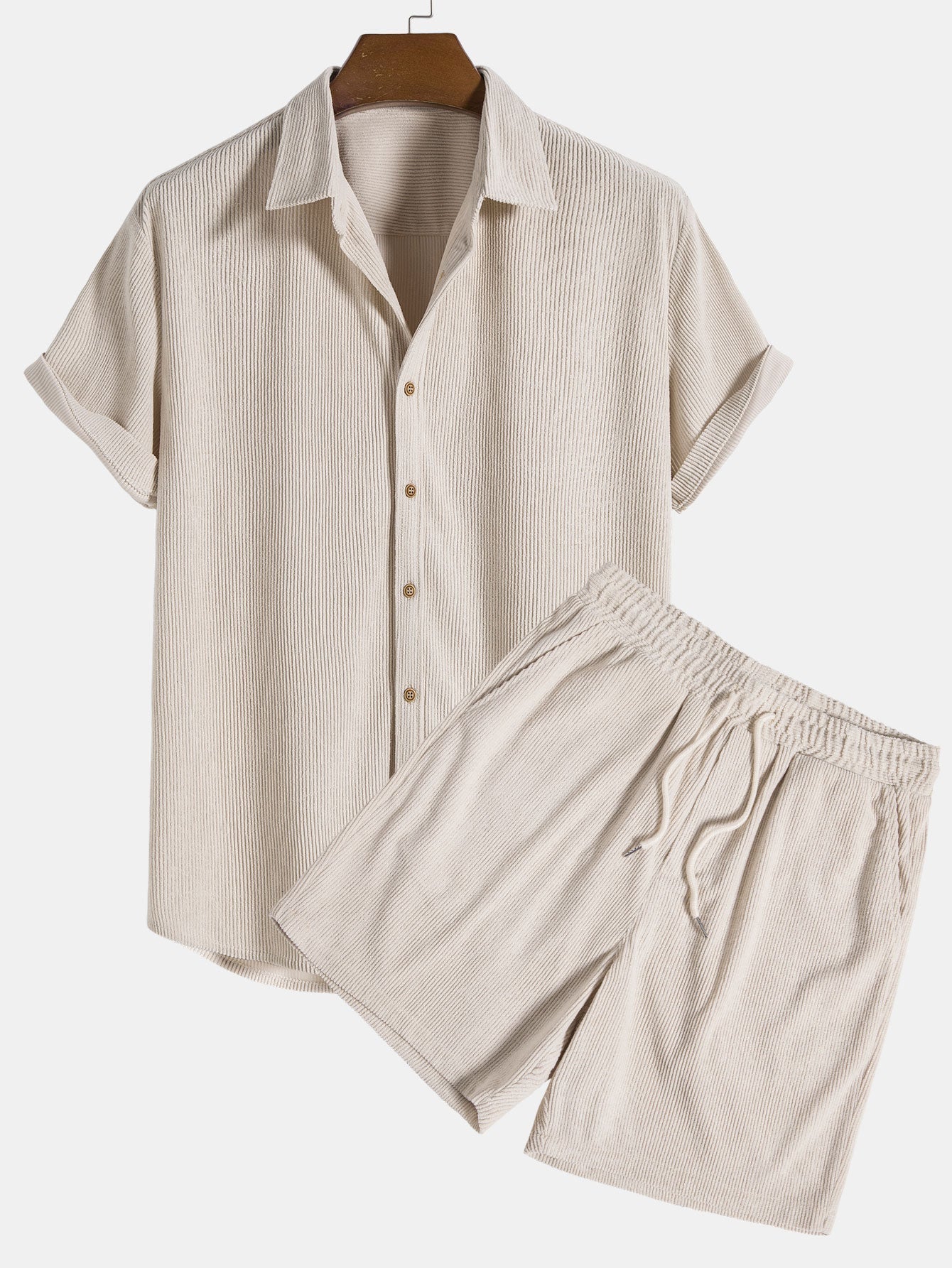 Ensemble Estival : Chemise à Manches Courtes en Velours Côtelé & Short