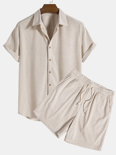 Ensemble Estival : Chemise à Manches Courtes en Velours Côtelé & Short