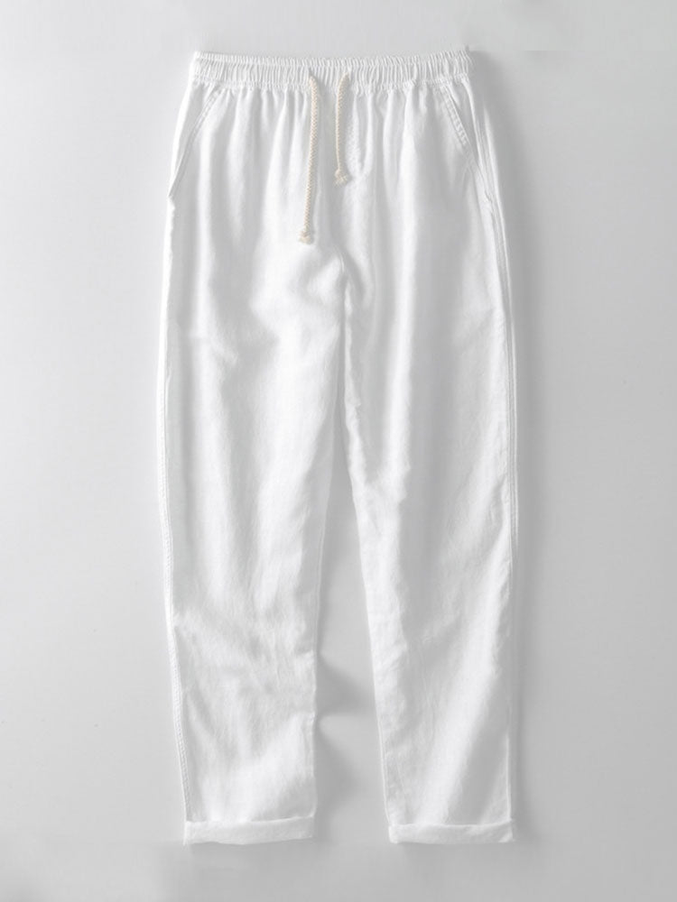 Chemise boutonnée en mélange de lin et rayonne et pantalon droit en lin