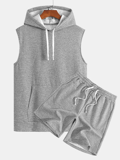 Débardeur à Capuche Jacquard Rayé avec Short Assorti
