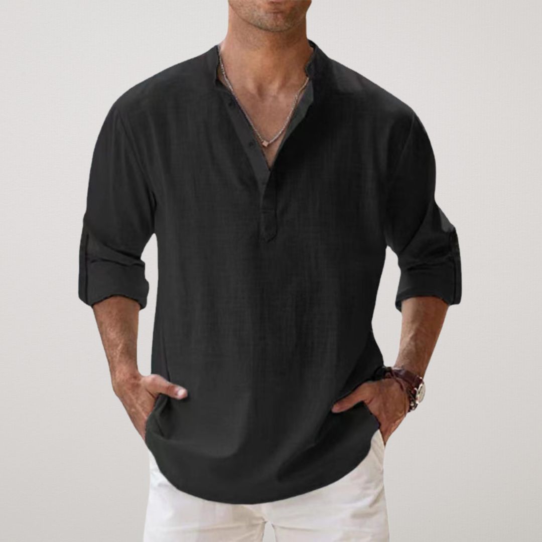 Lenoir™ - Chemise Henley en coton effet lin