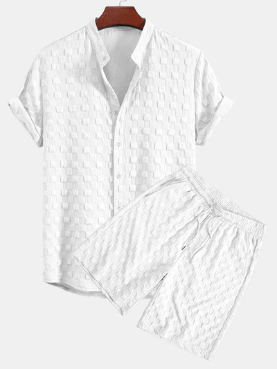 Ensemble Jacquard Échiquier : Chemise Col Montant & Short