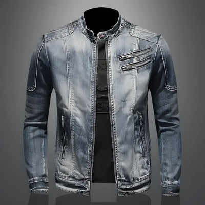 Blouson Biker en Jean à Col Montant