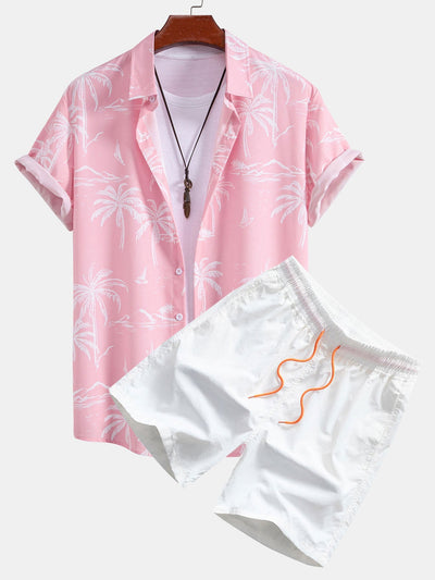 Ensemble Tropical : Chemise Palmiers & Short de Bain à Cordon