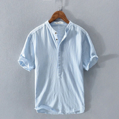 Chemise homme manches courtes – Coupe décontractée – Col mao – Fibres naturelles respirantes