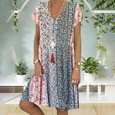 Véronique | Robe d'Été Boho avec Imprimé Floral et Coupe A-Ligne