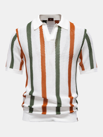 Ensemble Polo Rayé en Maille à Col en V & Short Chino en Coton