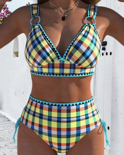 Maillot de bain deux pièces, bikini à carreaux décontracté