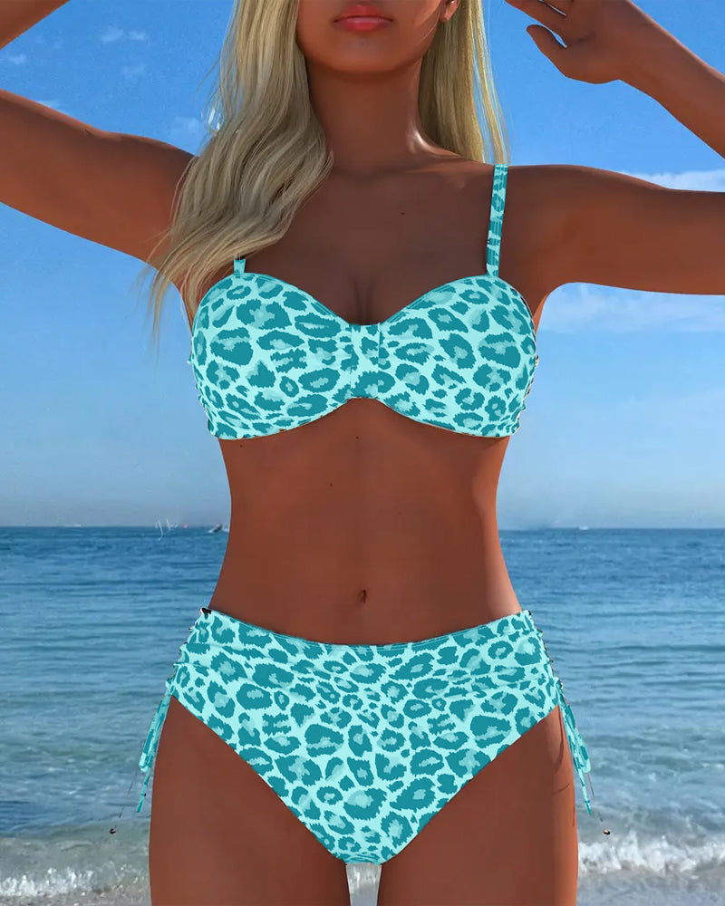 Maillot de bain à lacets Imprimé léopard Deux pièces