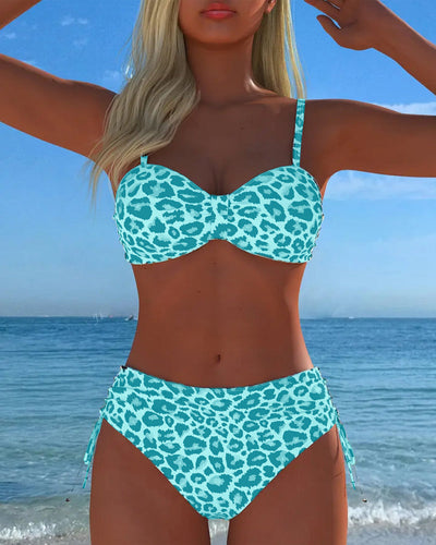 Maillot de bain à lacets Imprimé léopard Deux pièces