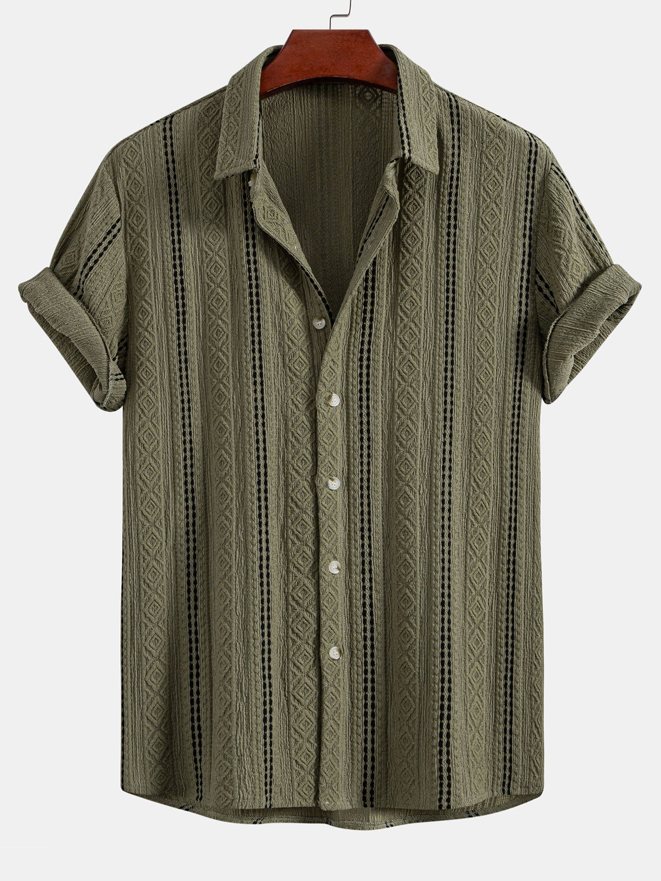 Ensemble Estival : Chemise Jacquard à Rayures Géométriques & Short Froissé à Cordon