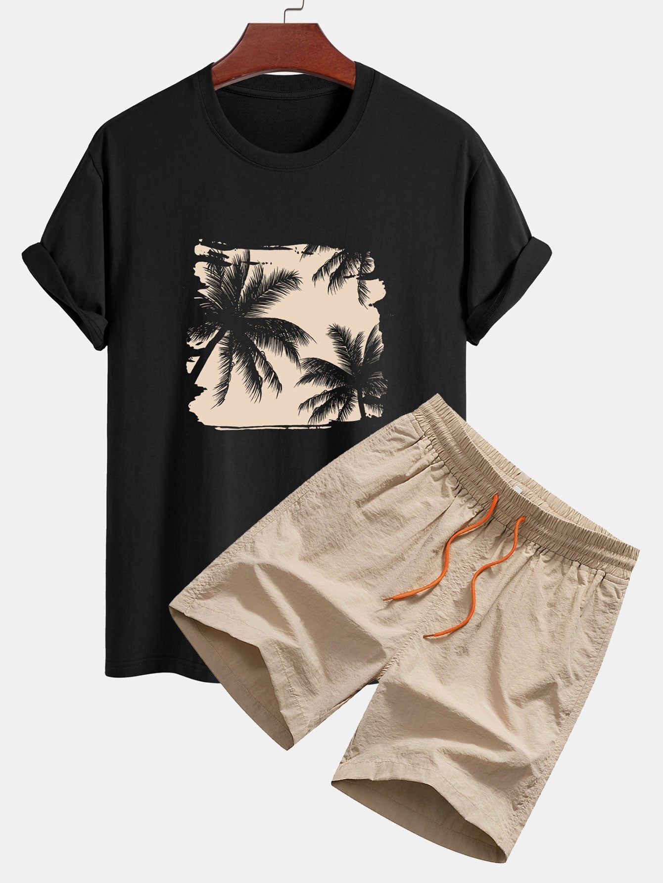 T-shirt en Coton à Imprimé Silhouette de Palmiers & Short de Bain