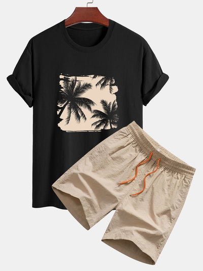 T-shirt en Coton à Imprimé Silhouette de Palmiers & Short de Bain