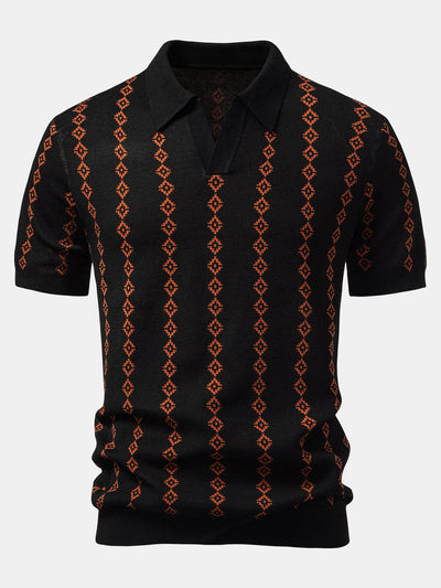 Polo en Maille Géométrique à Col en V & Short Chino en Coton