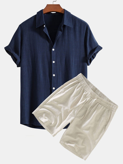 Leinen Hemd- und Shorts-Set