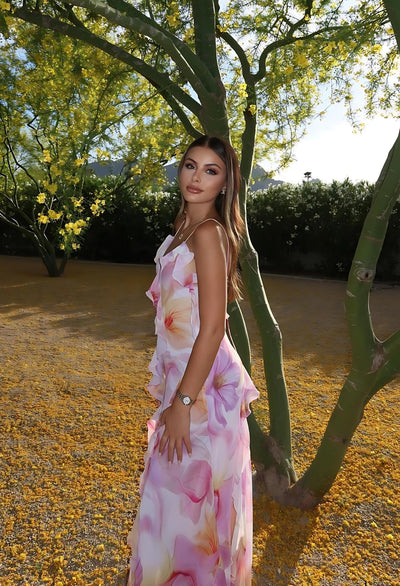 Nylah | Robe Maxi à Volants Fleuries