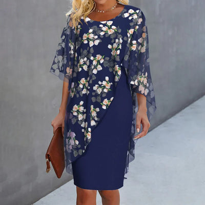 Faye™ | Robe courte à encolure ronde avec imprimé bleu