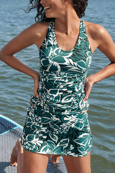 Tankini femme – Coupe ajustée – Col haut – Bretelles larges – Motif floral – Tissu respirant
