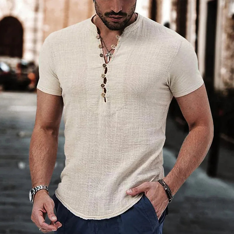 Chemise homme manches courtes – Coupe slim – Tissu respirant – Col boutonné casual
