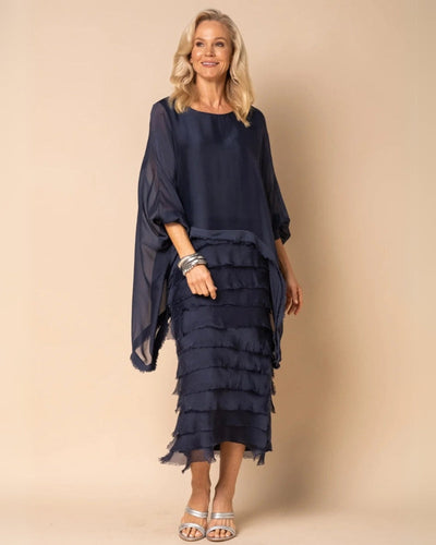OREANA - ROBE MIDI À VOLANTS AVEC FINITIONS EFFILOCHÉES