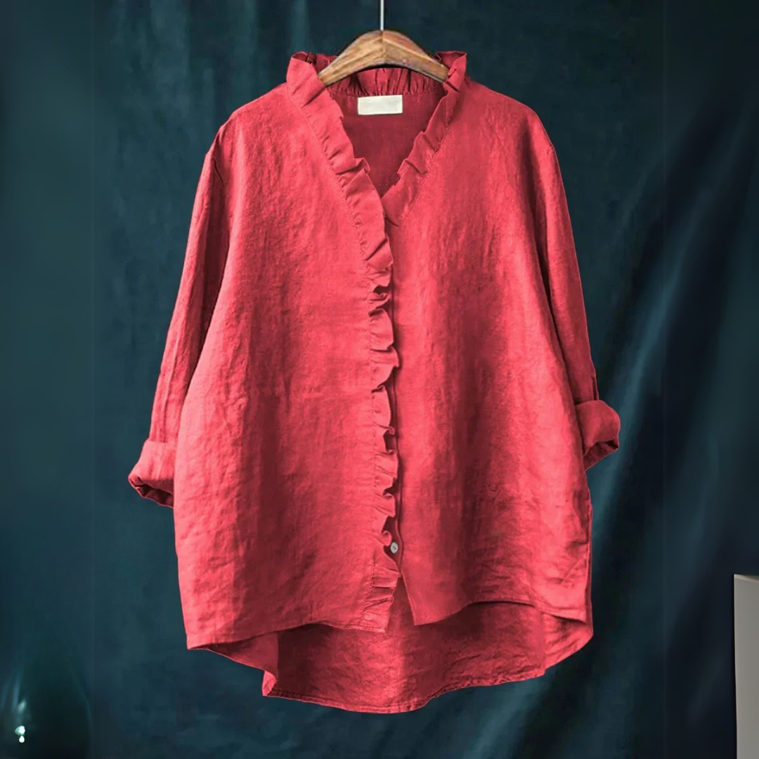 Sanela | Chemise Décontractée en Coton et Lin avec Volants