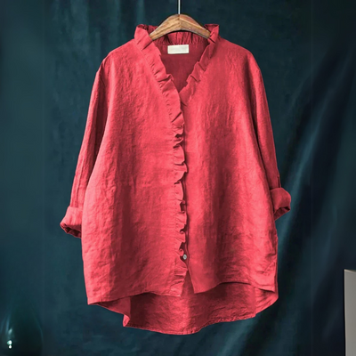 Sanela | Chemise Décontractée en Coton et Lin avec Volants