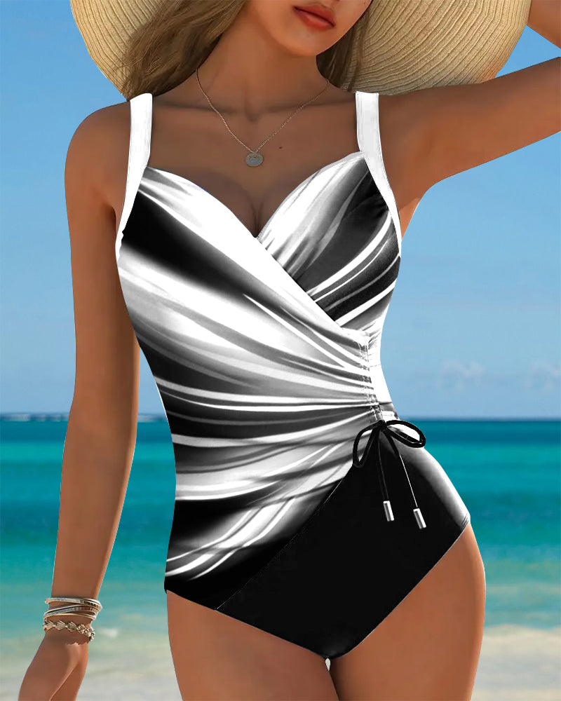 Maillot de bain Une pièce Contrasté avec Lacets