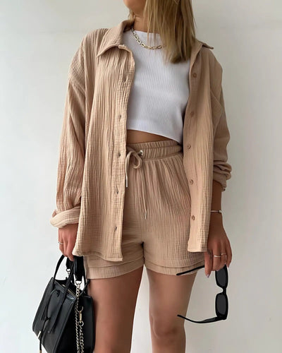 Ensemble short boutonné en coton