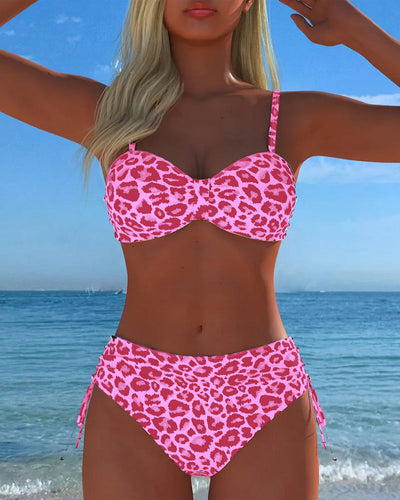 Maillot de bain à lacets Imprimé léopard Deux pièces