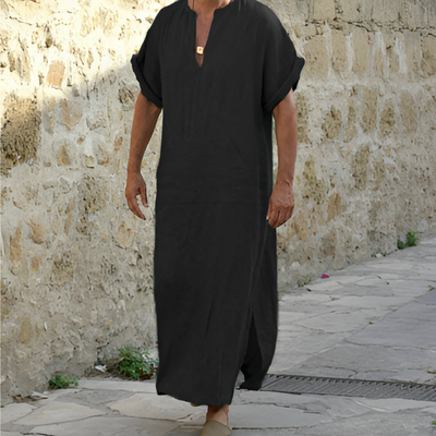 Robe longue homme – Coupe décontractée – Tissu respirant – Col en V – Manches courtes