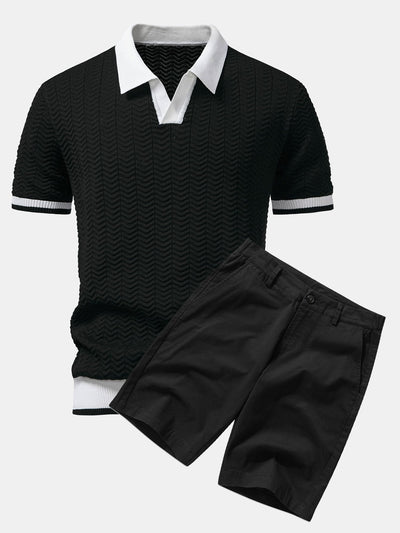 Ensemble Polo Texturé Contrasté & Short Chino en Coton