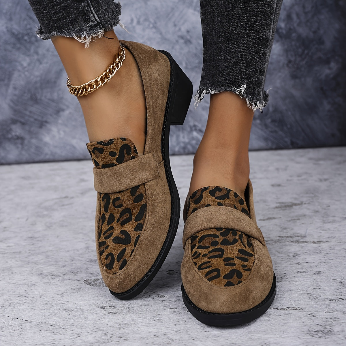 Lina – Mocassins femme à talon imprimé léopard